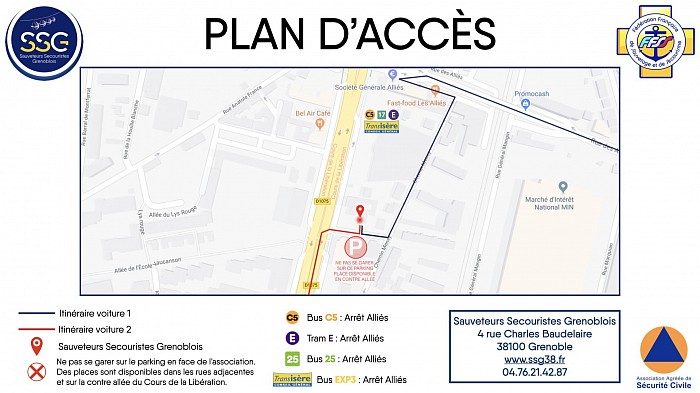 Plan d'accès Sauveteurs Secouristes Grenoblois SSG FFSS38 FFSS Grenoble